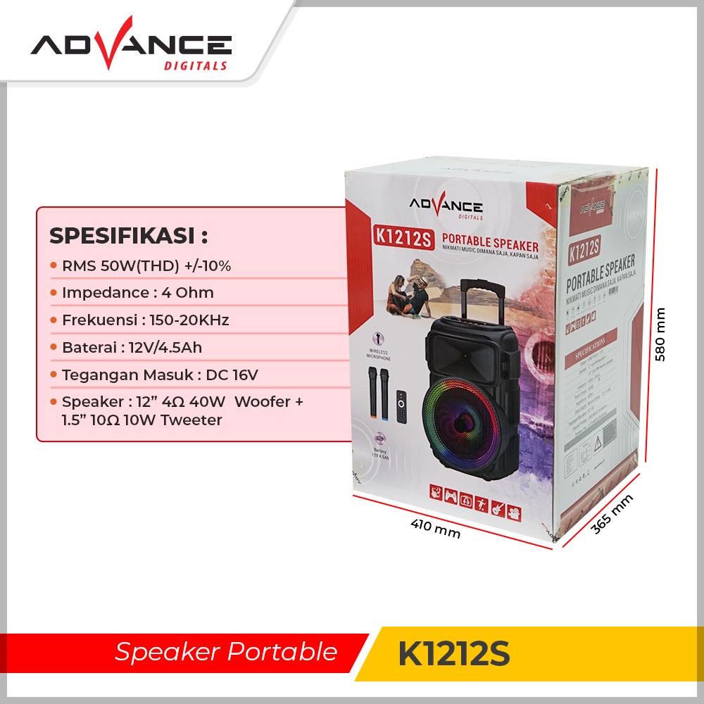 Advance Speaker 12&quot; Meeting Portable K1212S Free 2 Wireless Mic