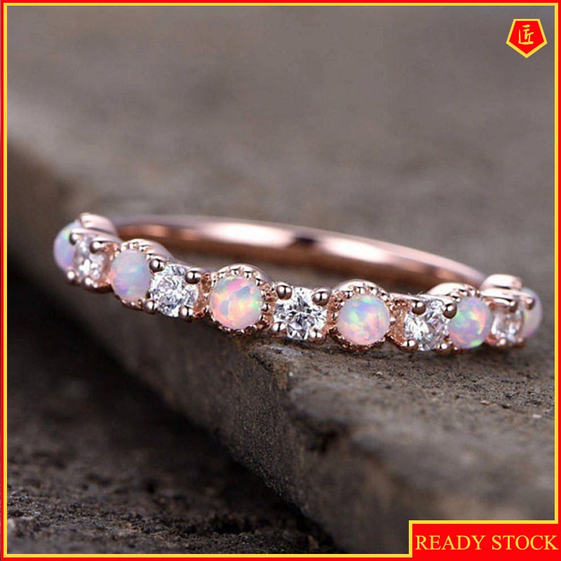 [Ready Stock]14K Rose Gold Opal Diamond-Studded Ring Fashion