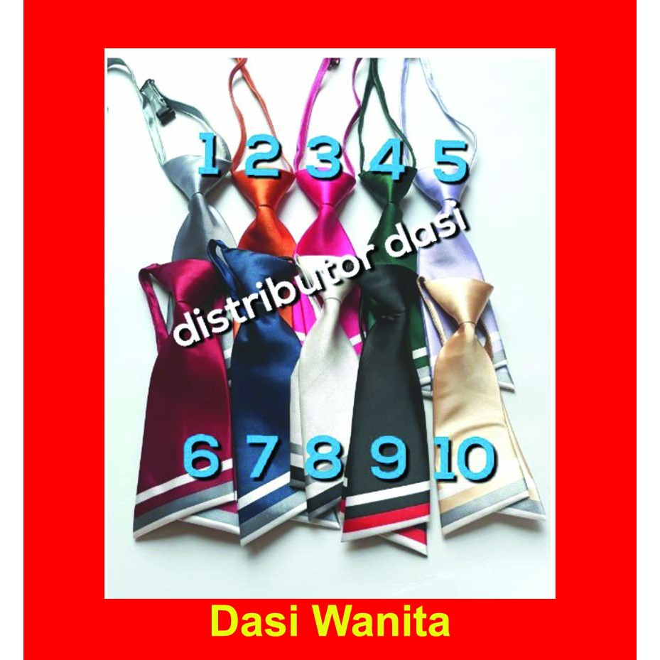 Dasi Wanita slim Seragam Model Jepang Merah Navy Silver Hitam Putih ready stok