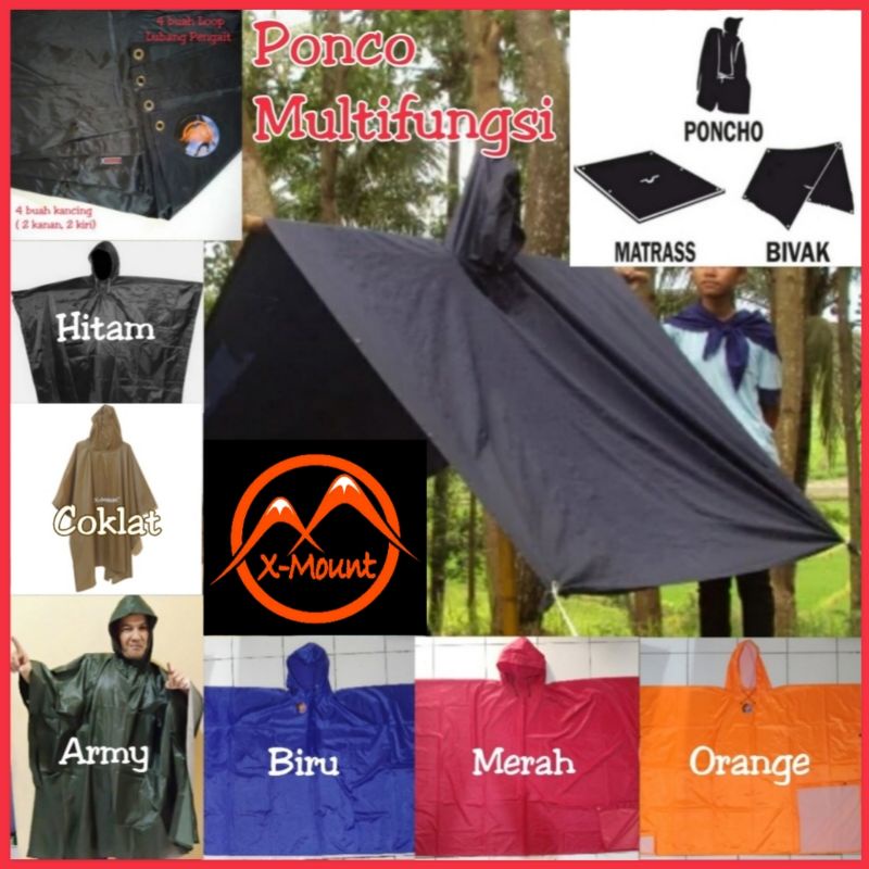 Jas Hujan PONCO 3 in 1 Mantel Gunung Tanpa Lengan MULTIFUNGSI FLYSHEET BIVAK TENDA DARURAT KELELAWAR XMount®