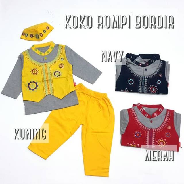 Baju Muslim Koko Anak Laki-Laki Rompi Bordir Dalam Abu Set Peci