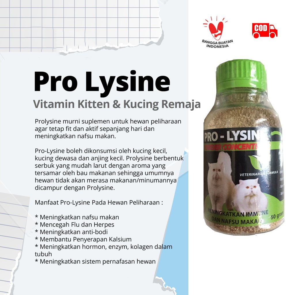 SUPLEMEN PENAMBAH NAFSU MAKAN KUCING - PROLYSINE CAT POWDER 50 GRAM - TINGKATKAN ANTIBODY HORMON &amp; ENZYM KOLAGEN - CEGAH FLU HERPES - PRO-LYSINE BUBUK - MURAH GARANSI KUALITAS  ASLI ORIGINAL TAMASINDO OBAT KESEHATAN VITAMIN HEWAN PELIHARAAN MITRAPETLOVER