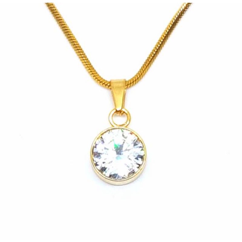 Kalung Wanita Elegan Murah Liontin Bulat Permata putih Terbaru