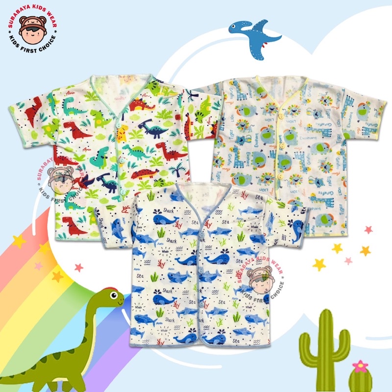 Kaos Anak Laki - Laki Kancing Lengan Pendek Motif Dinosaurus