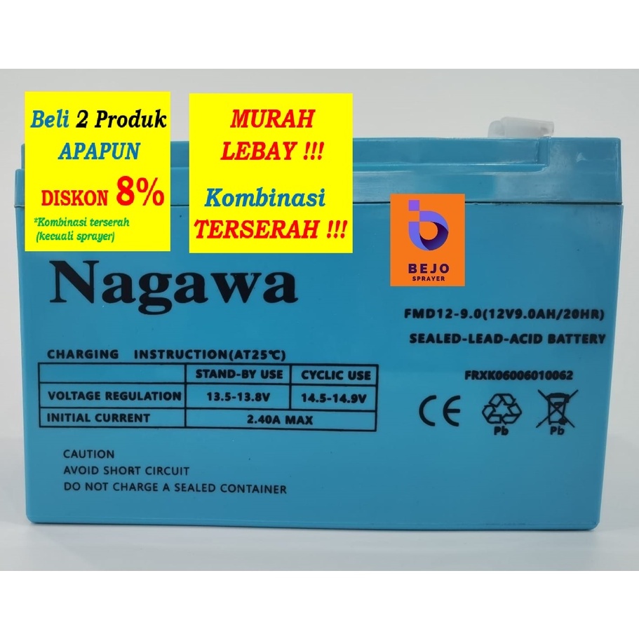 100% ORI Aki Sprayer Elektrik Elektrik Nagasaki, Nagawa (dulu Yokohama) 12V 9Ah 15 x 6,4 x 9,9 cm Tengki Alat Semprot accu baterai Alat Semprot Pertanian bunuh hama disinfektan otomatis 2in1 manual mesin semprot cba swan dgw topagri