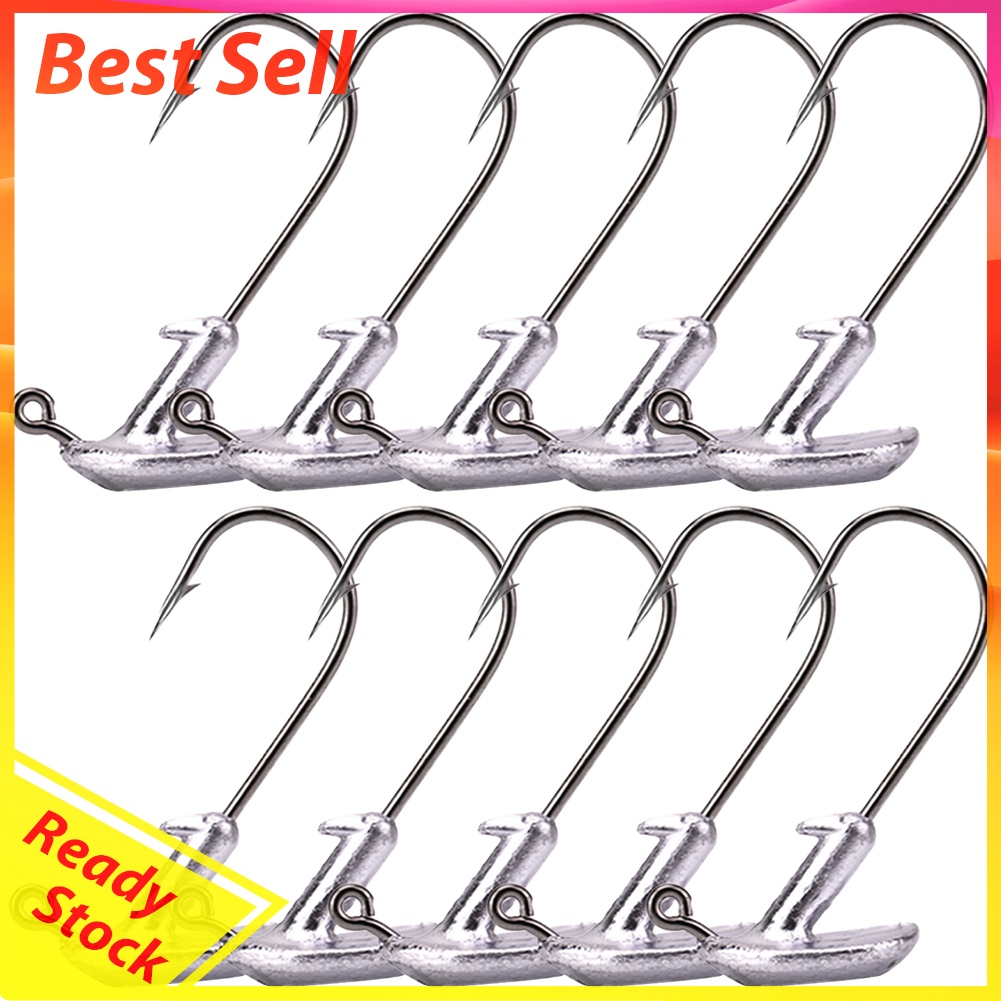 10pcs Tumbler Fishing Hooks Carbon Steel Sharp Jig Bait Fishhooks Tackles