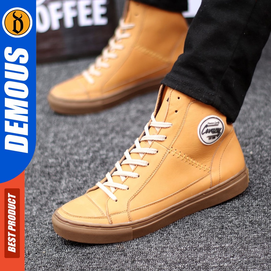 DEMOUS Dantez - Sepatu Sneakers Casual Tali Pria Kulit Asli