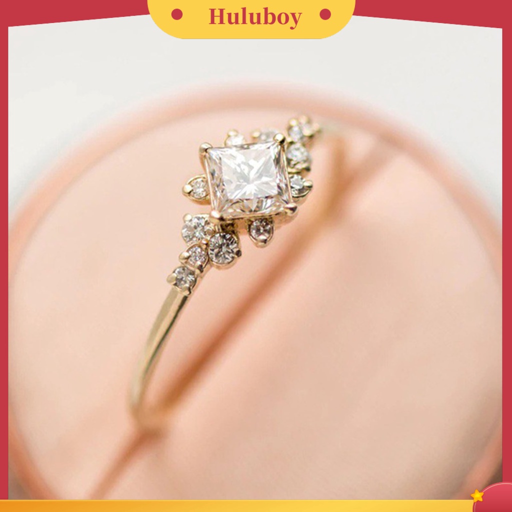 Hu Hu Hu Hu Hu Alat Bantu Pasang Kacamata♡ Cincin Wanita Hias Cubic Zirconia Bentuk Persegi Tipis Menarik Untuk Pernikahan