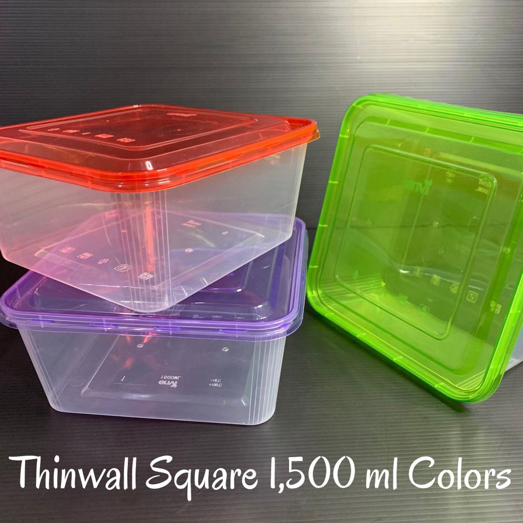 Thinwall Square 1500 ml Warna / Kotak makan plastik premium colors