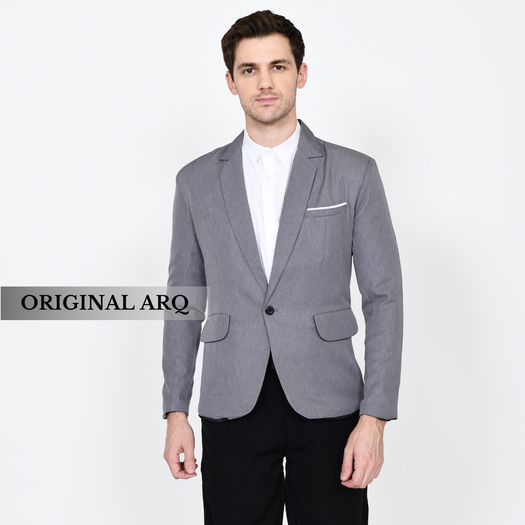 TERLARIS ! JAS PRIA BLAZER PRIA SLIMFIT ABU LIST PUTIH BAHAN TEBAL PREMIUM / JAS PRIA WISUDA KERJA KONDANGAN ORIGINAL ARQ