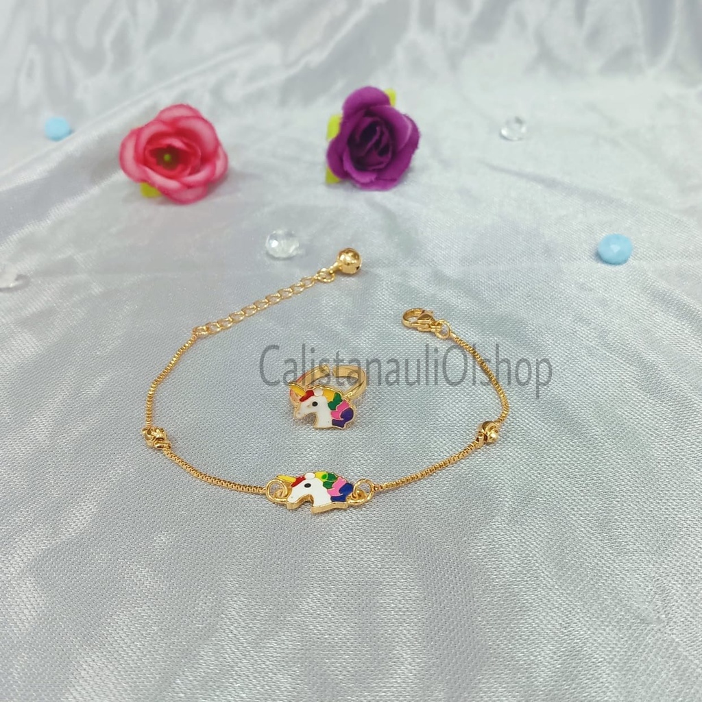 GELANG+CINCIN ANAK ITALY PLAT CAT GOLD PERHIASAN EMAS KOREA ANTI KARAT DAN ANTI LUNTUR