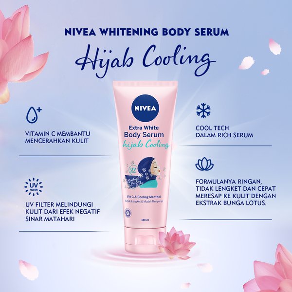 NIVEA EXTRA WHITE BODY SERUM HIJAB COOLING UV Vilter 180 ml - Vit C &amp; Coolong Menthol Menyejukkan Suhu Kulit - Hanbody Handbody Hand Body Hanbodi Handbodi