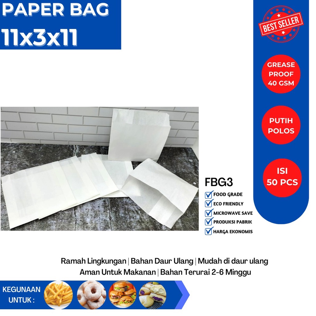 Kantung Kentang Paper Bag Small Size 11x3x11 (Isi 50 Pcs-FBG3W)