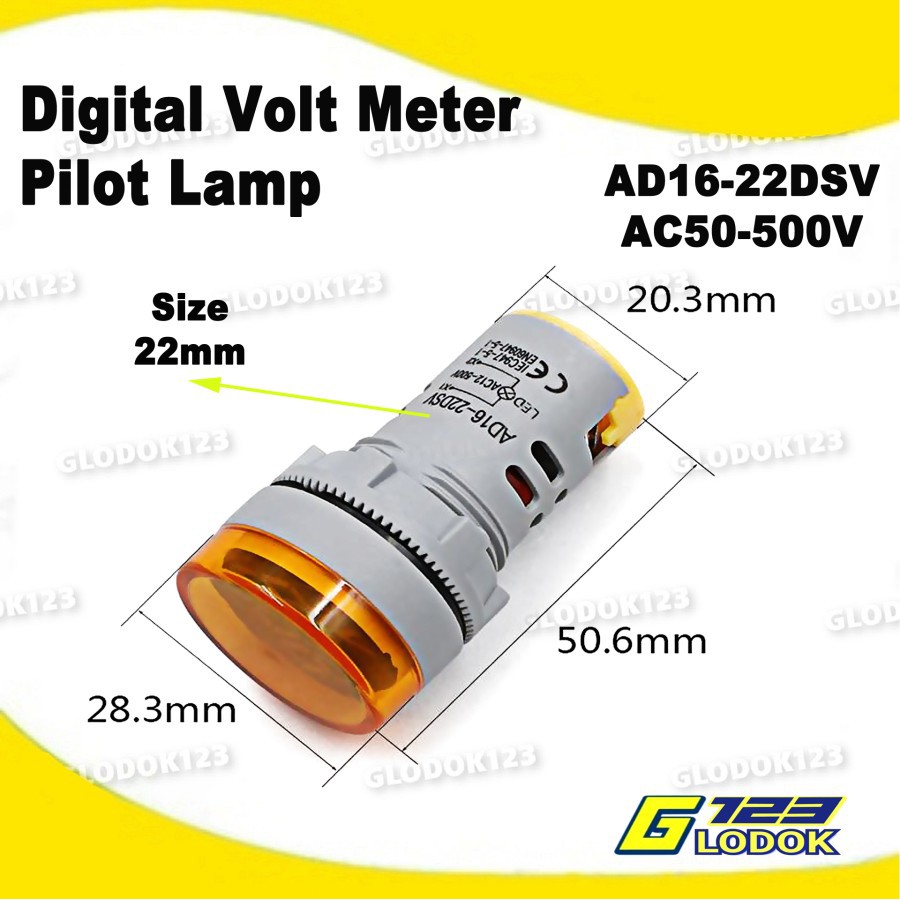 Pilot Lamp LED Dengan Indikator Volt AC 220V AD16-22DSV