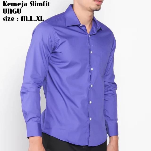 HEM KEMEJA PRIA SLIM FIT POLOS LENGAN PANJANG HITAM PUTIH MERAH NAVY PINK ABU UNGU