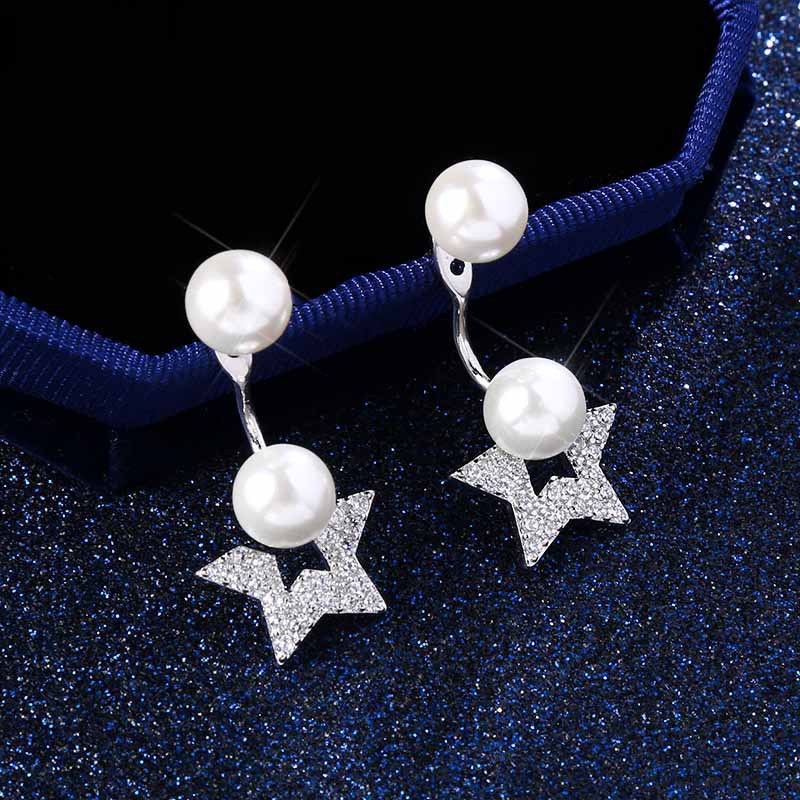 Star pearl giwang telinga back-mount Panjang Korea shell mutiara anting-anting sederhana all-match a