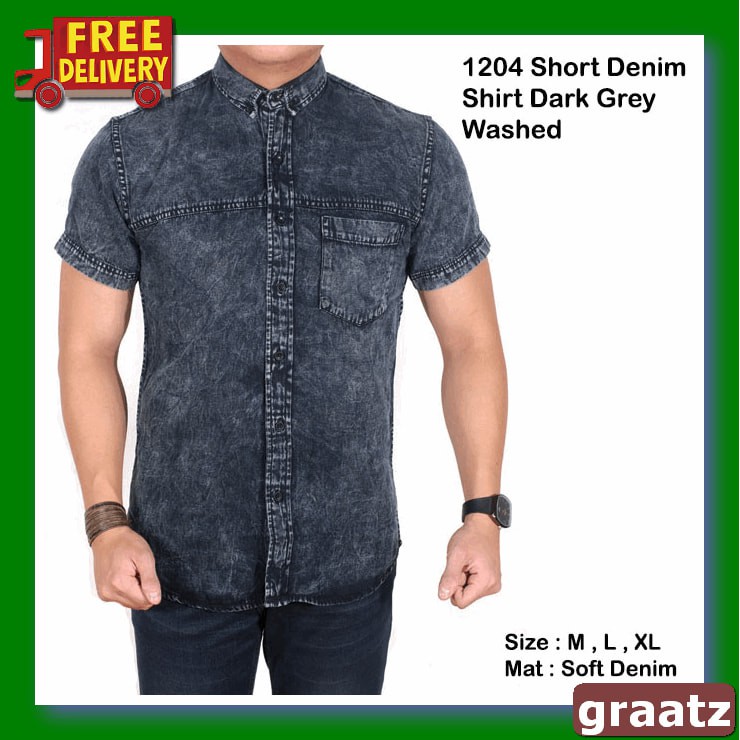 Apc 158 Kemeja Pria Remaja Kantor Kuliah Kerja Sekolah Lengan Pan FD162 Kemeja Denim Jeans Pendek