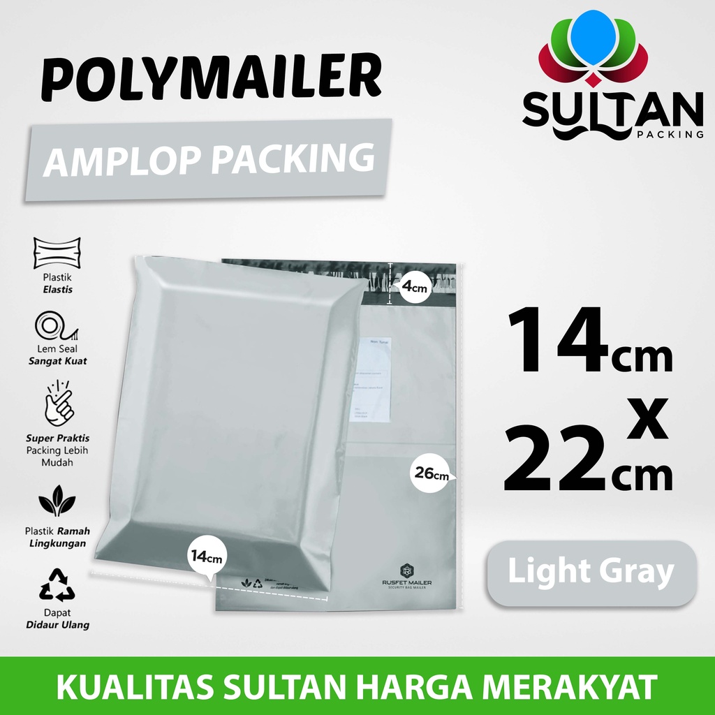 

Polymailer Amplop Packing 14cm x 22cm Light Grey Rusfet Premium Satuan