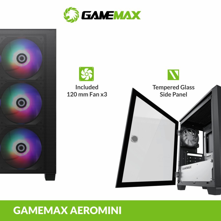 Gamemax Aero Mini Aeromini + 3 Fan RGB Micro ATX Gaming PC Case