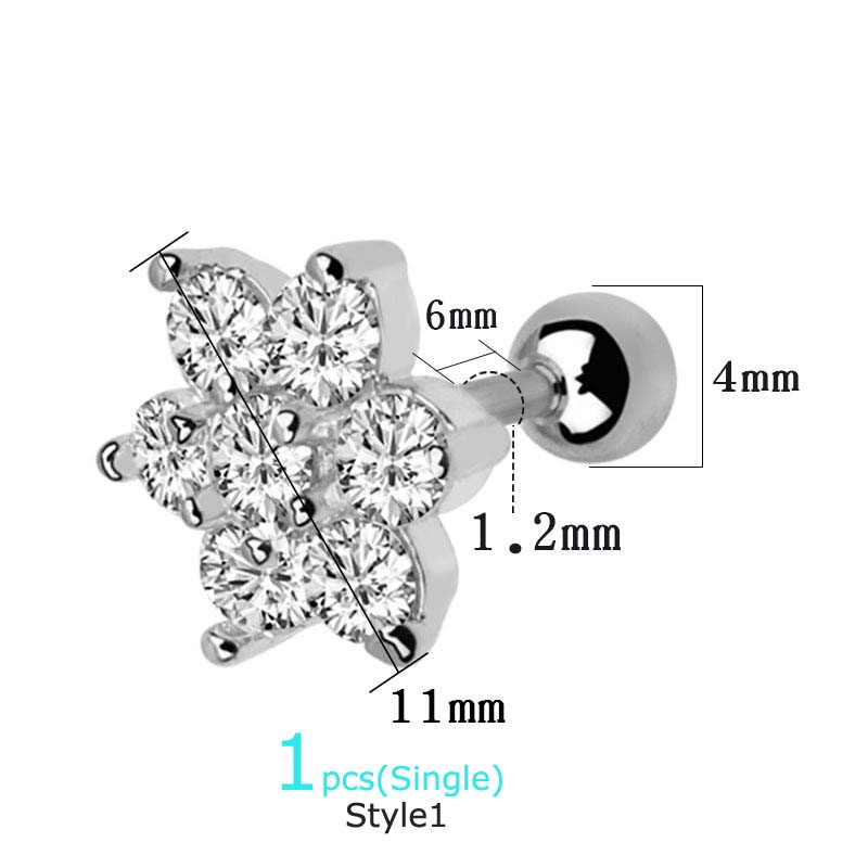 1pcs Copper Ear Tragus Helix Piercing Cartilage Earrings 16G 6mm Length