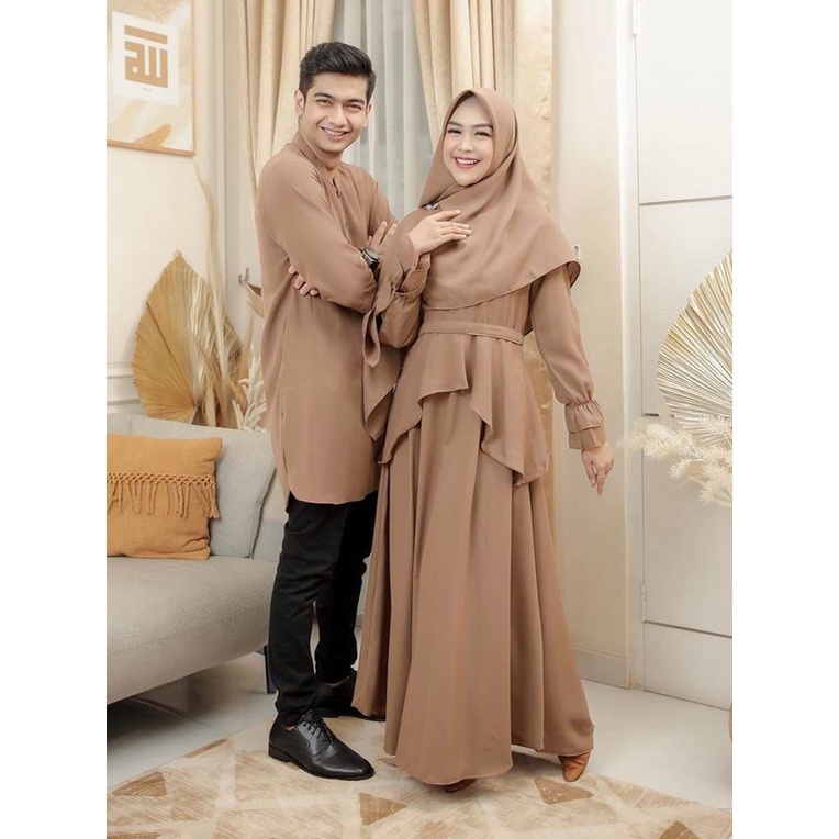 Cp Gamis 3in1 Ricis/Couple Baju Pasangan Gamis Syari Muslim Wanita + Kemeja Pria Polos/ Pakaian Pesta Kondangan Premium