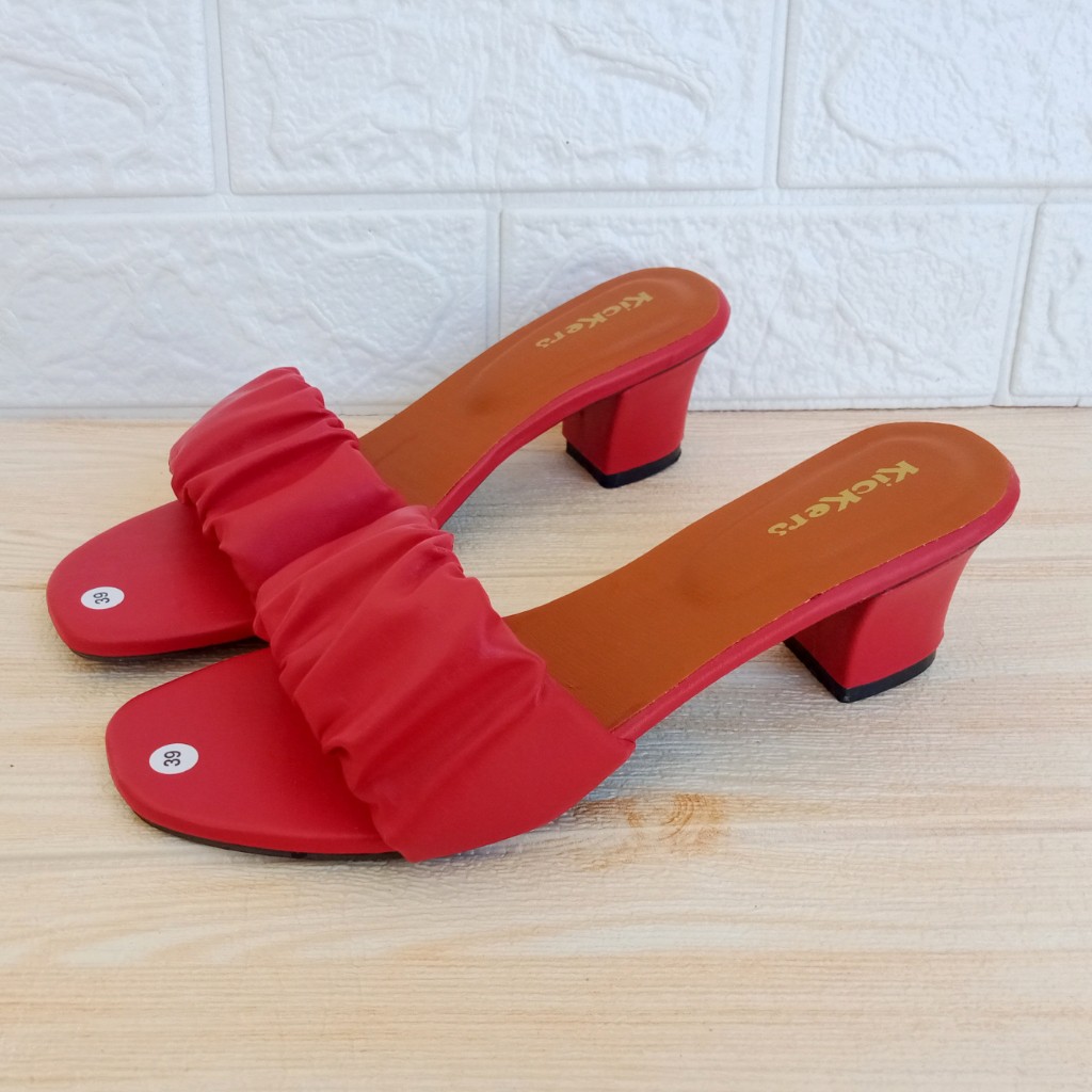 Kickers BDR H01 Sandal Wanita Heels Kerut Hak 5cm Size 37-40