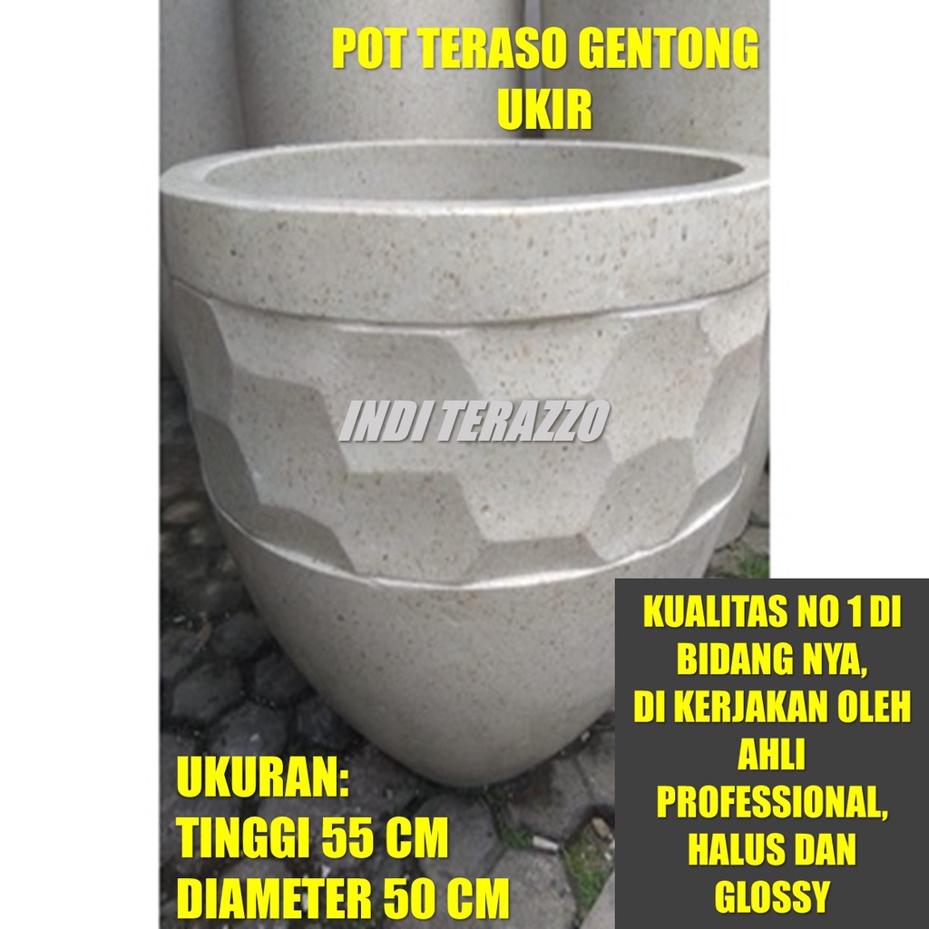 TERAZZO POT BUNGA KERAMIK MARMER TERAZZO POT TERASO PUTIH BUNGA MURAH