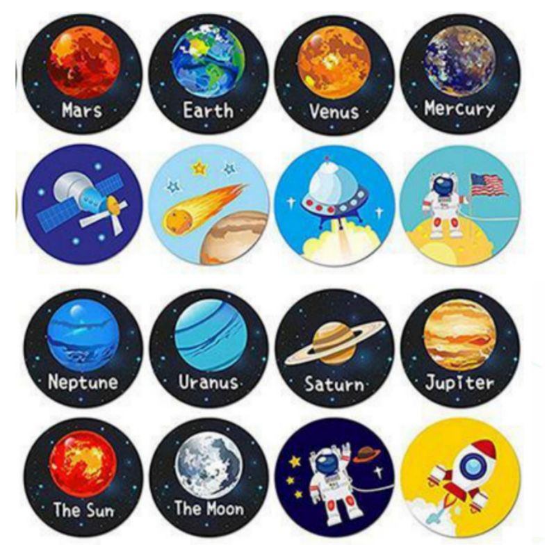 

[ 60 Pcs ] Stiker Sticker Space Planet Ukuran 3.8 Cm dan 2.5 Cm