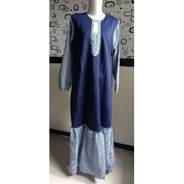 Gamis kotak2 rempel warna navy, scuba kombinasi katun premium