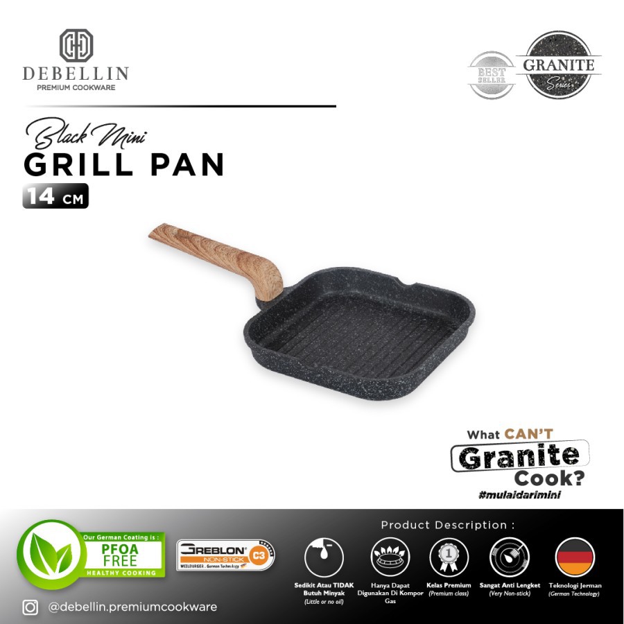 Debellin Mini Grill Pan 14 cm - Black Granite Series Anti Lengket