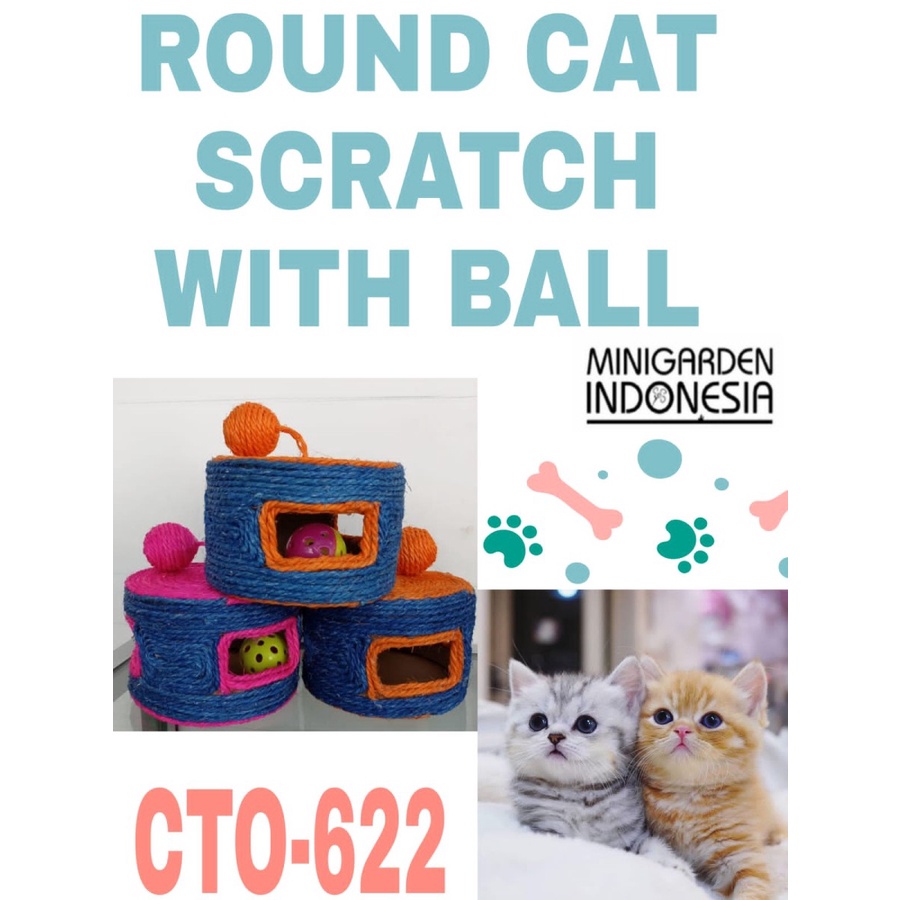 GARUKAN KUCING CTO622 mainan kucing ROUND CAT SCRATCH WITH BALL cat toy