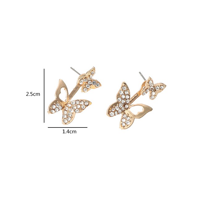 LRC Anting Tusuk Fashion Golden Double-worn Back Hanging Diamond Cutout Earrings K41593