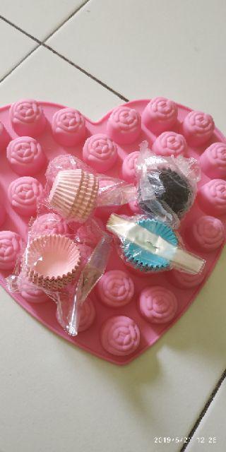 Cetakan Coklat Silikon Mawar Pink Hati Besar