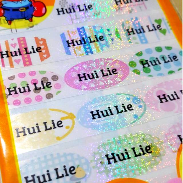 

Label nama anti air stiker waterproof Corak 2 Oval Glitter