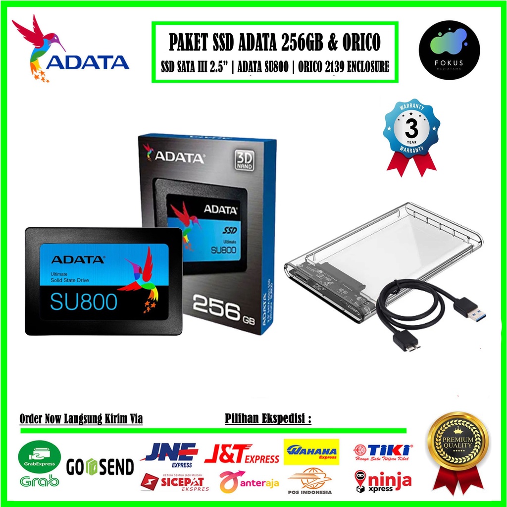 PAKET SSD DAN Case Orico 2139U3 ADATA SU800 256GB 2.5&quot; SATA III 3D NAND Flash