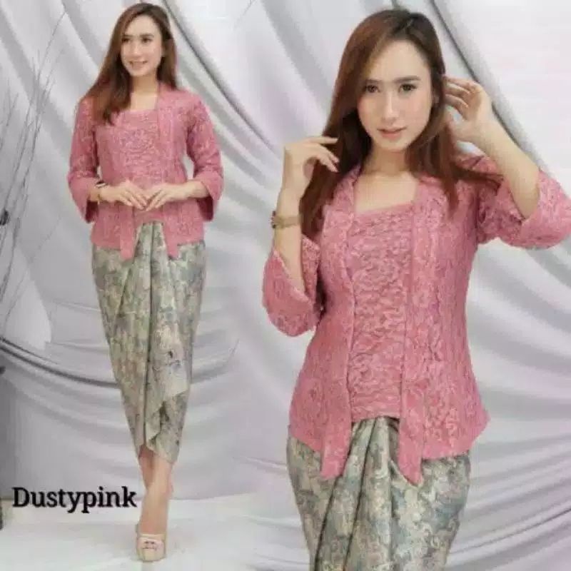 Termurah  Setelan Kebaya Kutu Baru Brukat Mix Rok Plisket