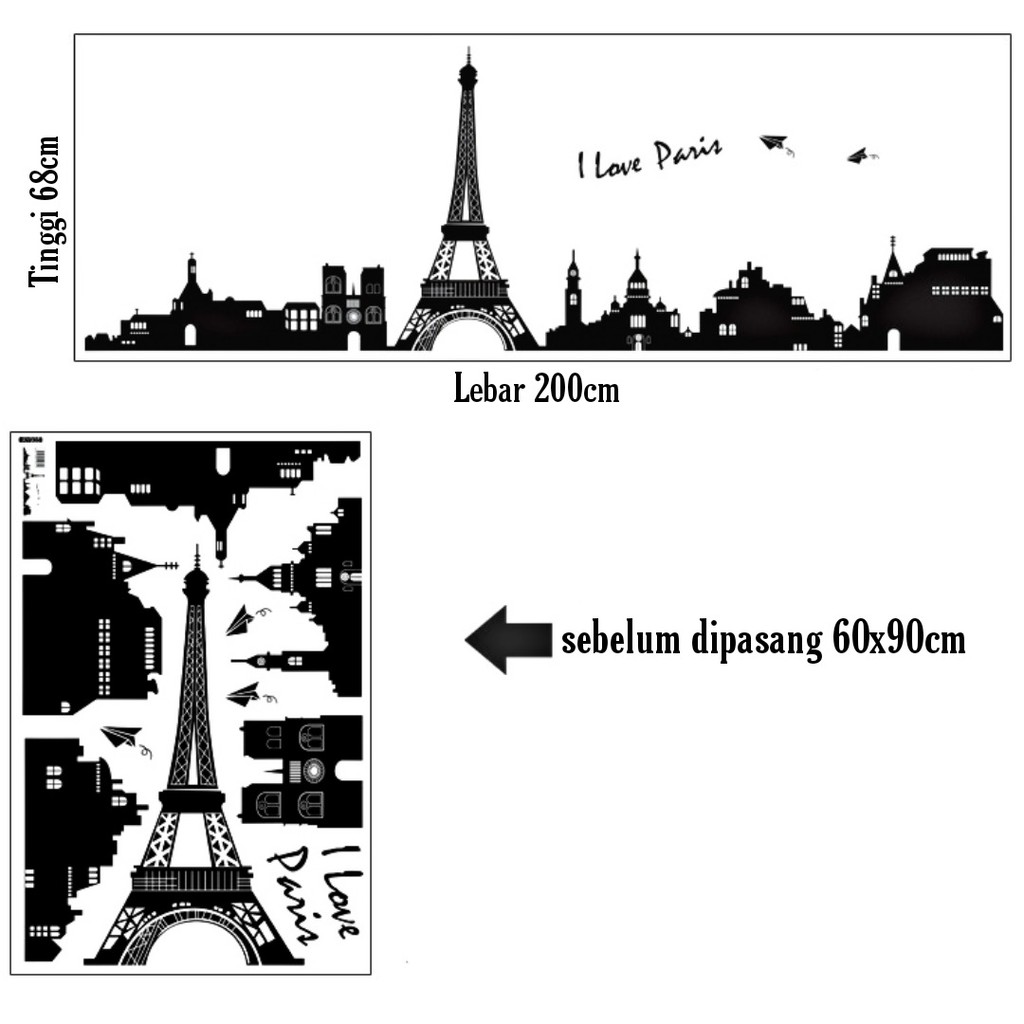 RELIZA Wall Sticker / Stiker Dinding 60X90 EIFFEL MENARA I LOVE PARIS AY935