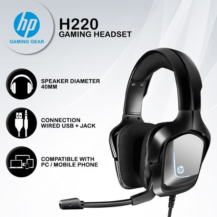 Gaming Headset Headset Gaming HP H220 H 220 Blue LED USB+Jack Wired Original