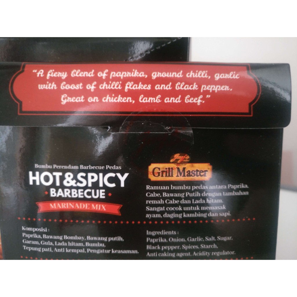 Jay's Grill Master Hot Spicy Barbecue Marinade Mix 30 GR NO MSG HALAL