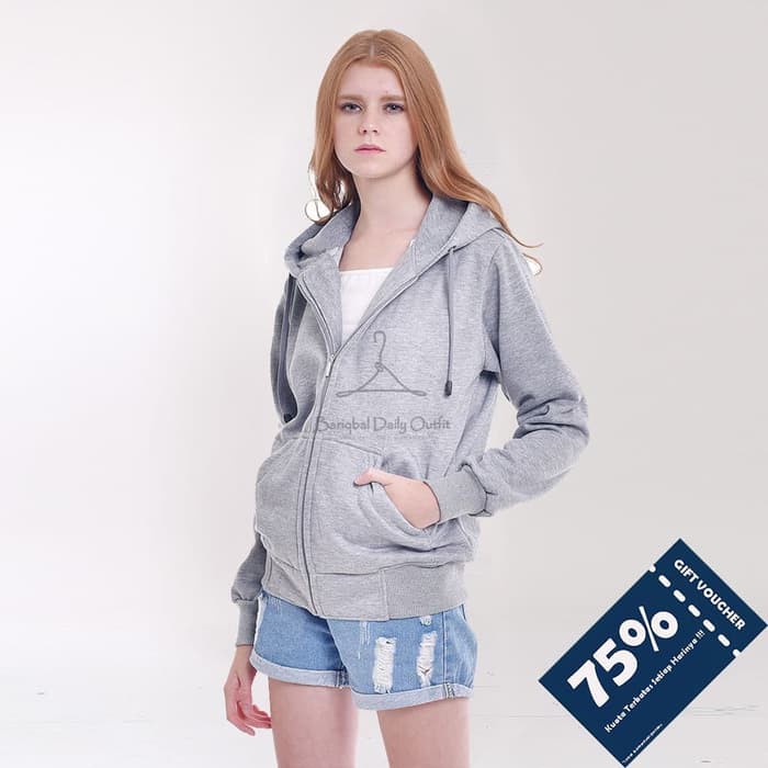 Aeropostale Jaket Hoodie Wanita   Jaket Hoodie Zipper Polos Warna Abu Misty Untuk Wanita  9SSE
