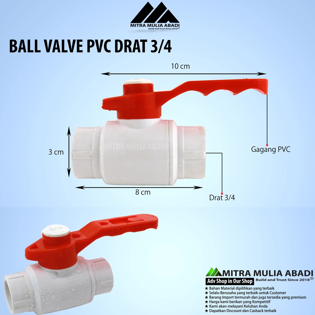 Ball Valve Pvc TEBAL 3/4&quot; Stop Kran l Keran Pipa