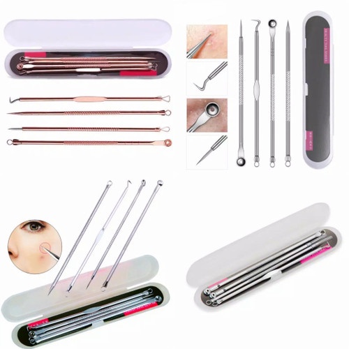 Pinset Komedo Set 4pcs Stainless Anti Karat - Facial Blackhead Removal Alat Pencetan Penghilang Jerawat Pembersih Wajah