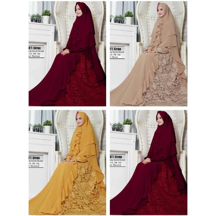 Gamis Jumbo Syari Alena Ak Bahan Ceruty Kombi Brukat Fit To Xl - Maroon