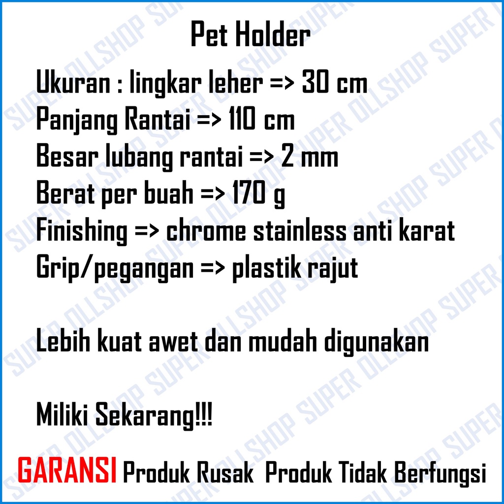 Tali Rantai Anjing Kucing Hewan Rante 2 mm 2.5mm 3mm Tali Tuntun Hewan Anjing Kucing Dog Chain Kecil