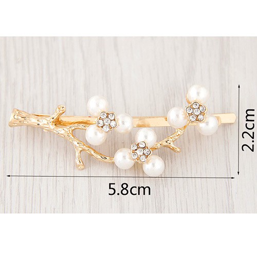 LRC Jepit Rambut Elegant White Pearl Decorated Branch Design Simple Hair Clip A46369