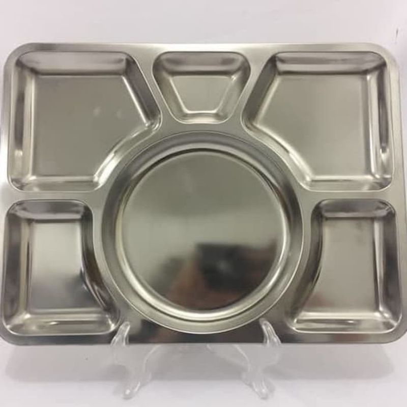 FOOD TRAY Tebal / piring nampan stainless sekat 6 / ompreng rumah sakit sekat stainless / meshtray plato stainless / tempat saji makanan rumah sakit / piring catering 40 x 30 cm / tempat makan