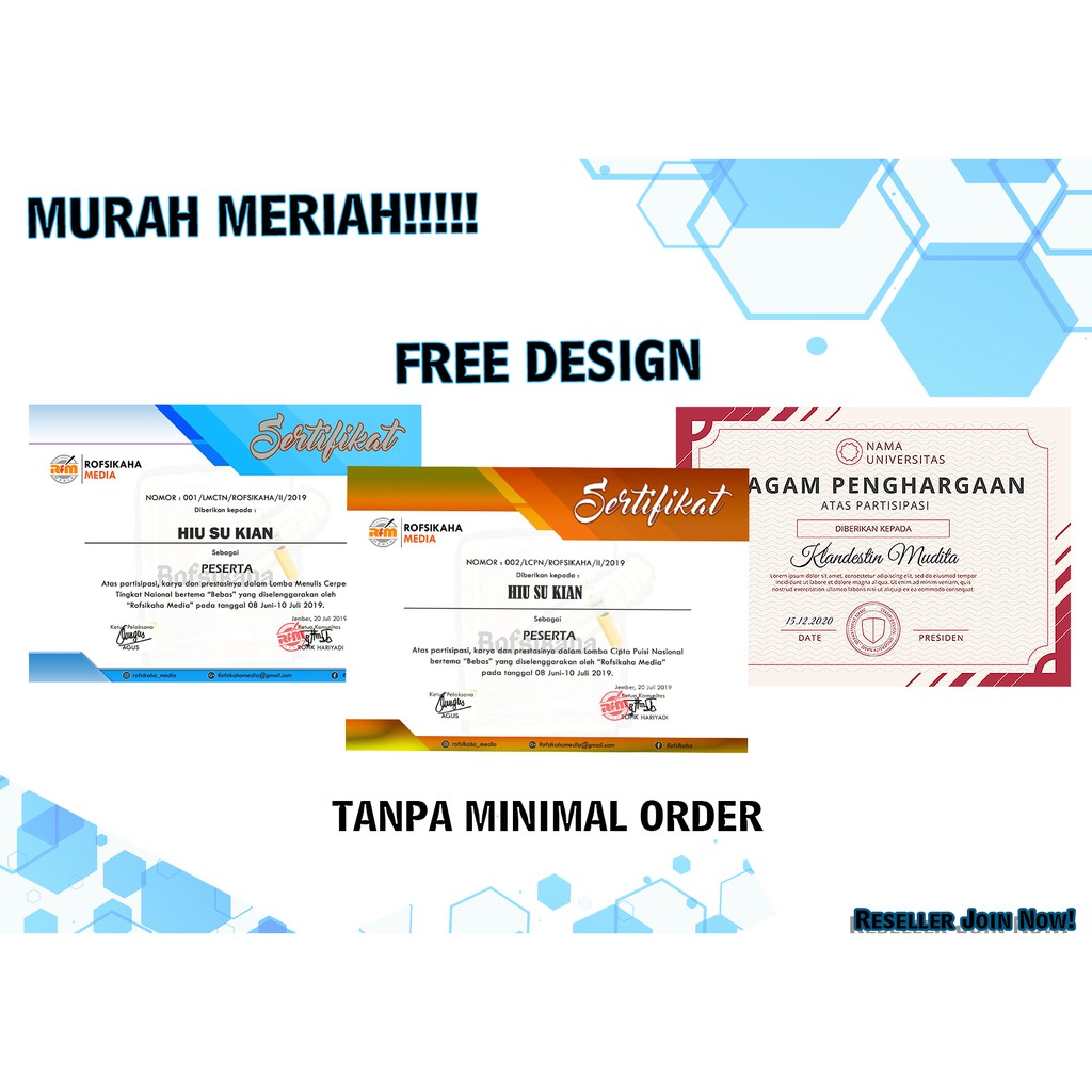 (Free Bonus) Cetak Sertifikat Free Design MURAH