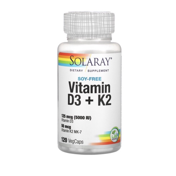Solaray Vitamin D3 + K2 Soy Free 120 Vegcaps