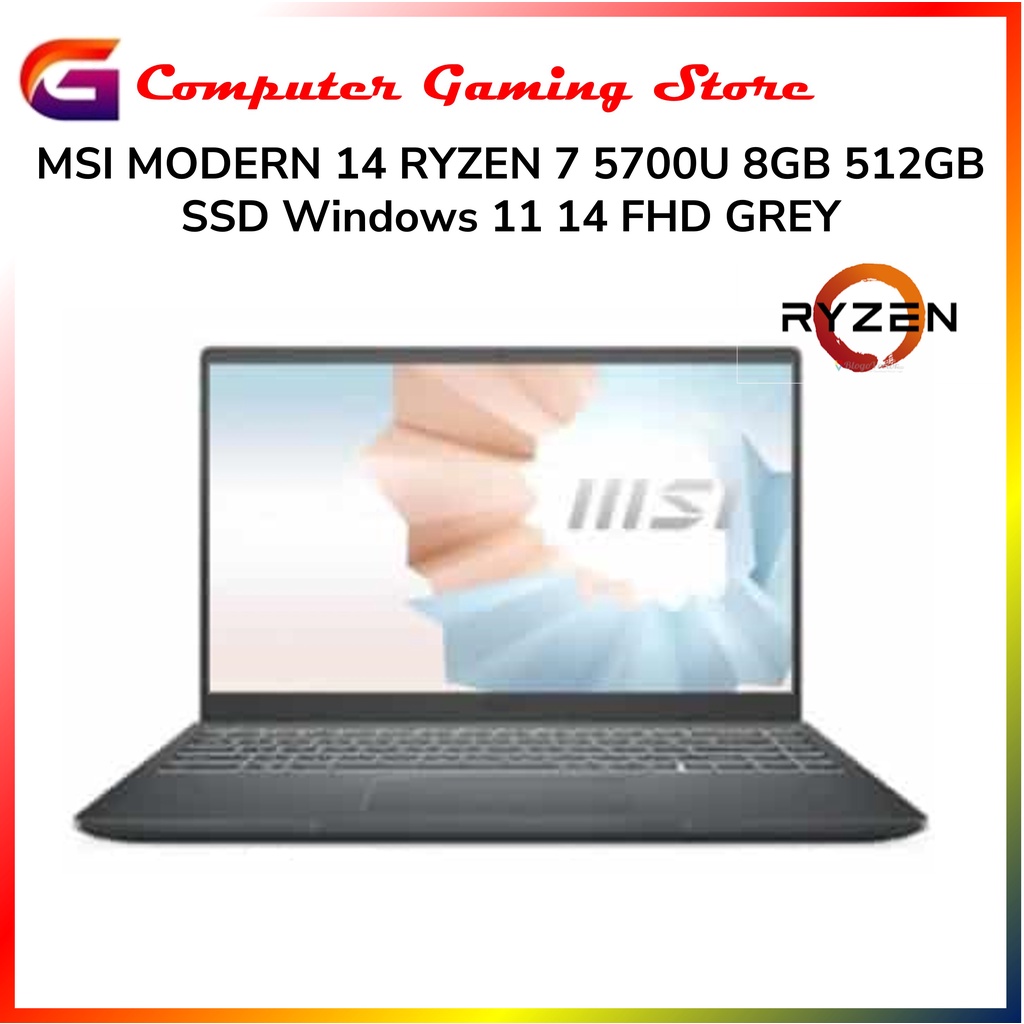 MSI MODERN 14 RYZEN 7 5700U 8GB 512GB SSD Windows 11 14 FHD GREY