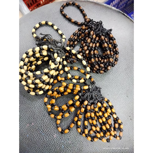 Gelang Tangan Kayu oval + Batu hitam kerjainan tangan lusinan isi 12 pcs